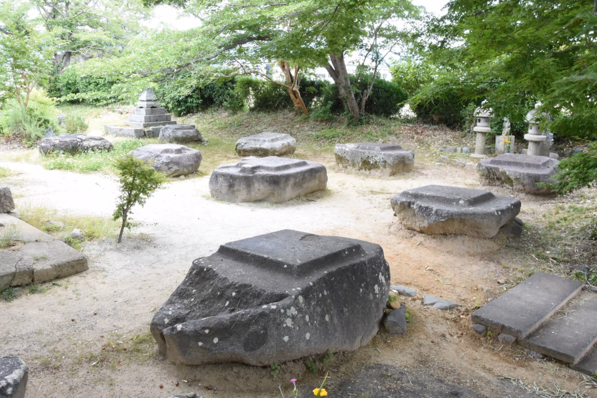 Foundation stones of the former state temple - Motoyakushiji site, Asuka-Fujiwara, Nara