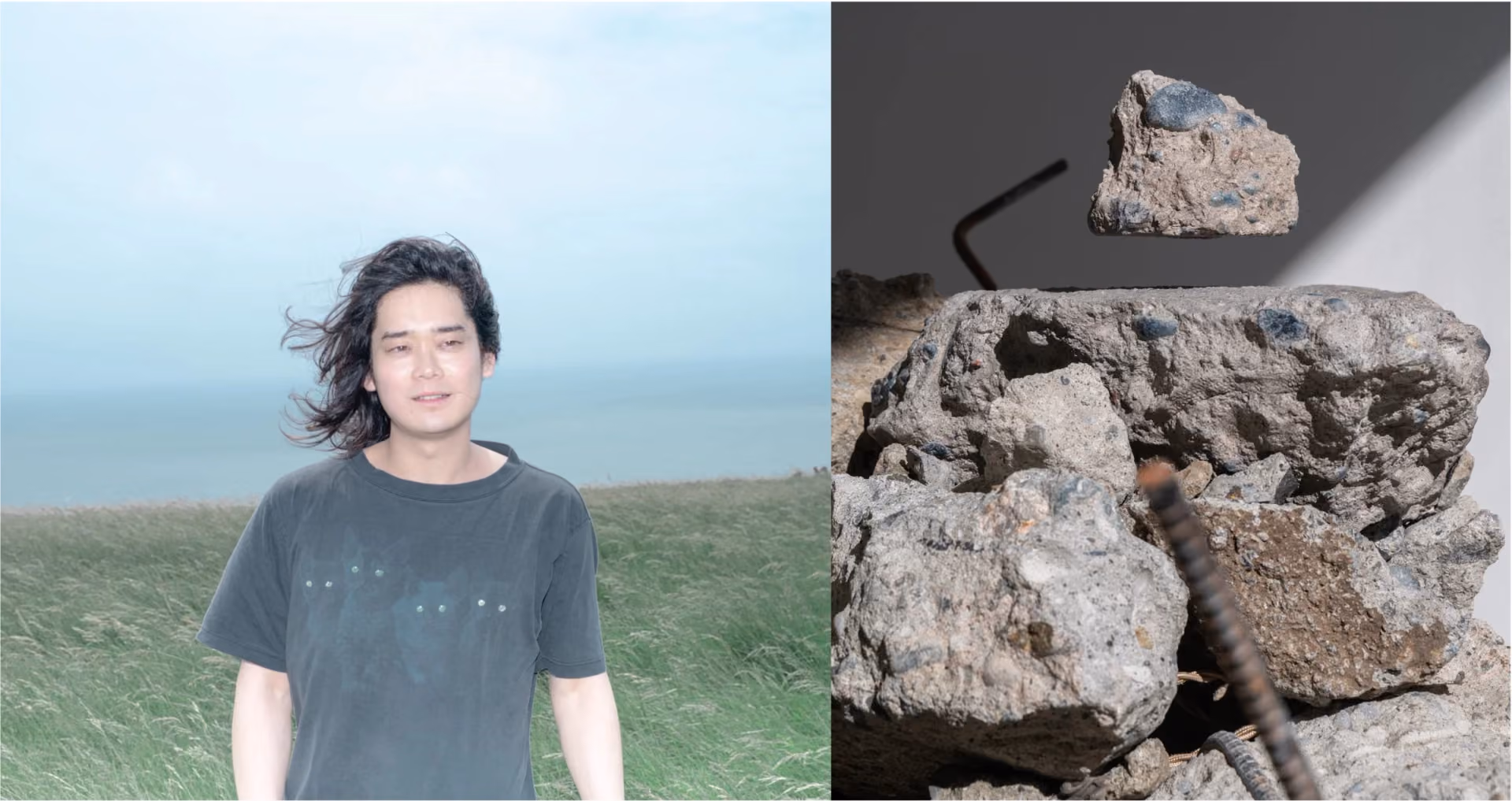 Taiki Yokote, with a reference photograph of his work
