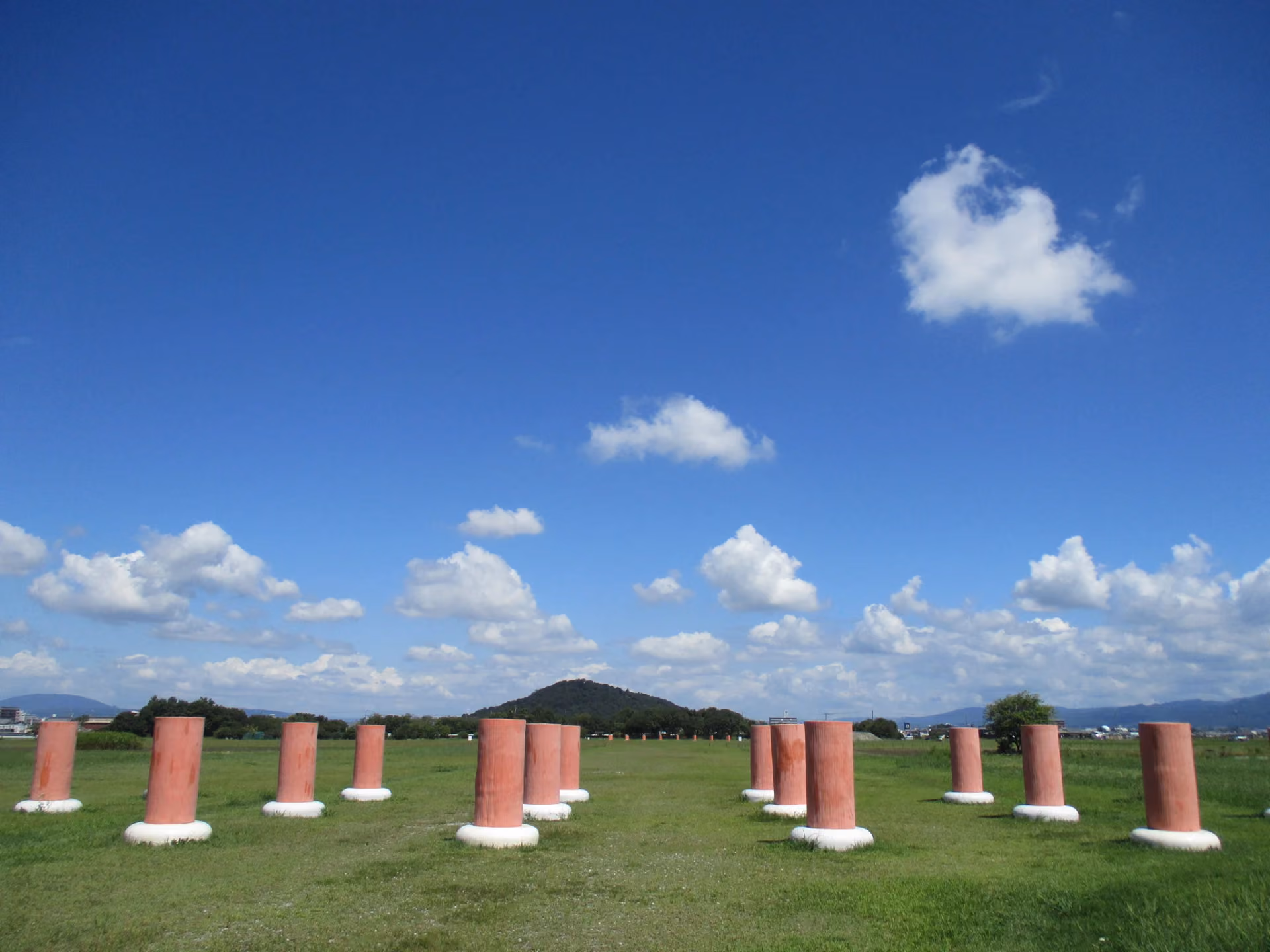 Reconstructed pillars marking the Fujiwara Palace site - Asuka-Fujiwara, Nara