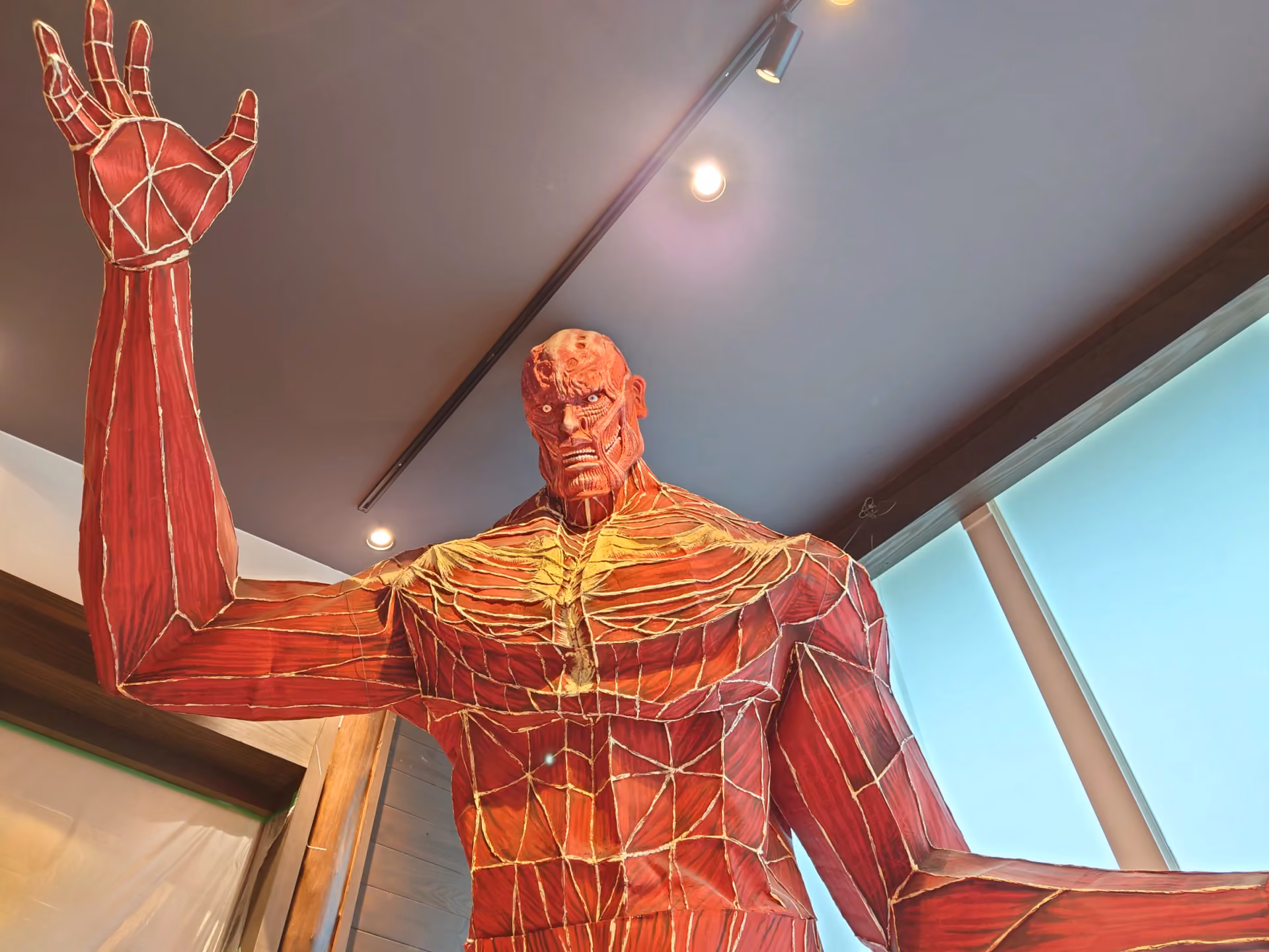 An installation of an ancient Titan from Attack on Titan at the ‘Attack on Titan in Hita Museum