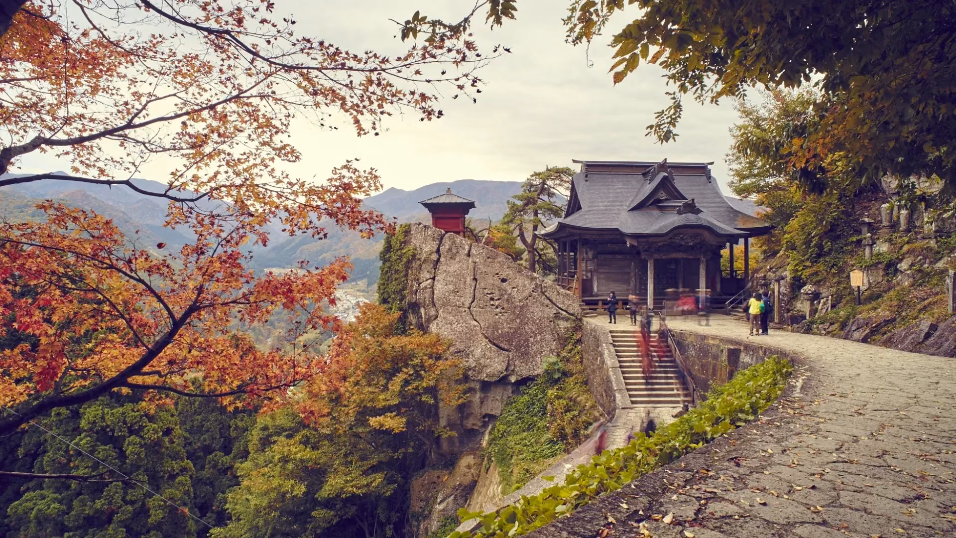 The Kaisando and Nokyodo in autumn, Yamadera Risshakuji, Yamagata