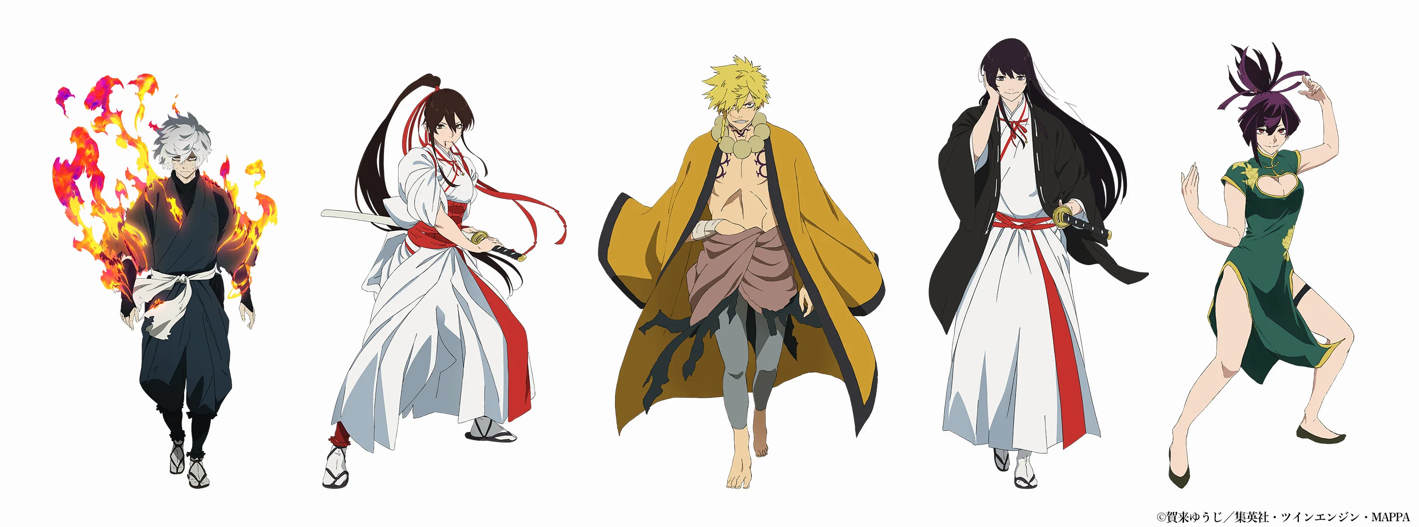 Hell's Paradise: Jigokuraku – Main Characters (from left to right: Gabimaru, Sagiri, Azachoubei, Tōma, Yuzu)