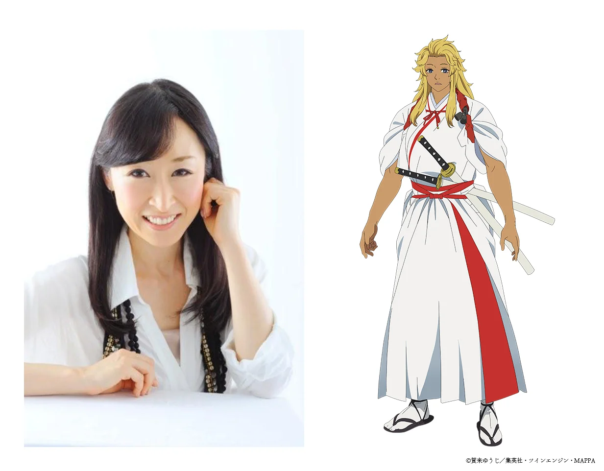 Sayaka Ohara and her character Yamada Asaemon Isuzu from Hell's Paradise: Jigokuraku