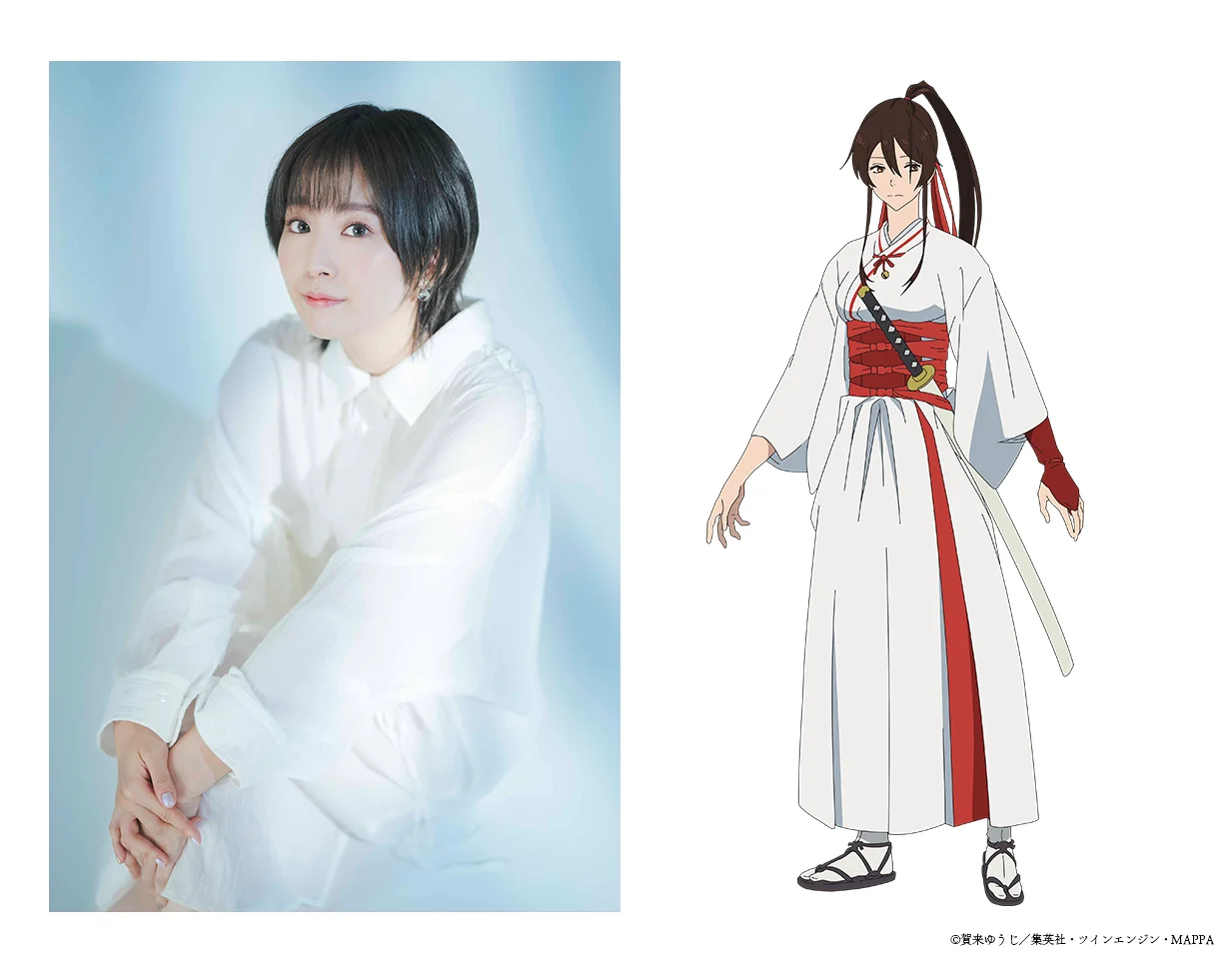 Yumiri Hanamori and her character Yamada Asaemon Sagiri from Hell's Paradise: Jigokuraku