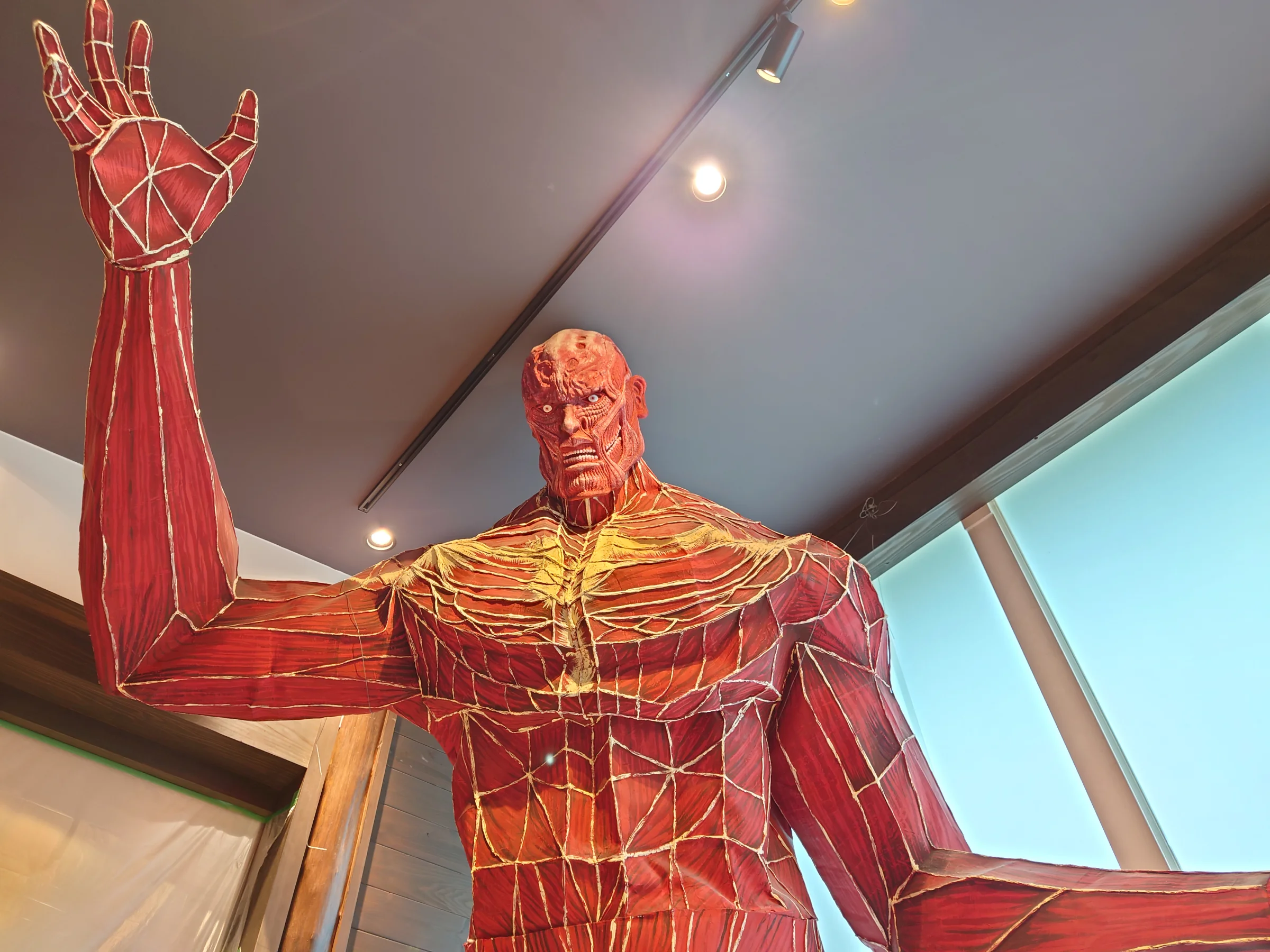 An installation of an ancient Titan from Attack on Titan at the ‘Attack on Titan in Hita Museum